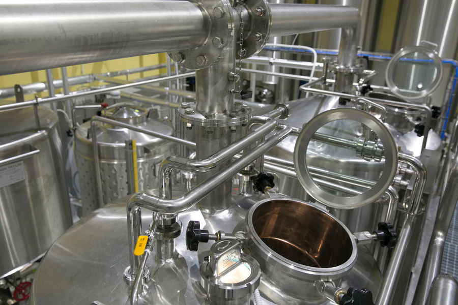 view of the top of beer brewing machine at 'Sknipa' plant